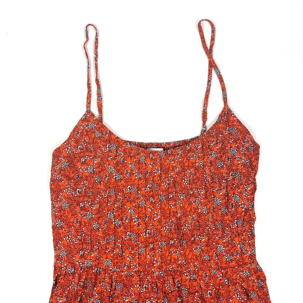 Old Navy Floral‎ Cami Mini Sun Dress Womens Sz M Orange Cottage Boho Pintuck - Picture 3 of 16